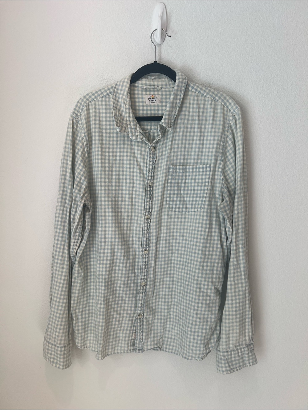 Marine Layer Mens Button Up Gingham Shirt Size xL Blue/ white preppy coastal